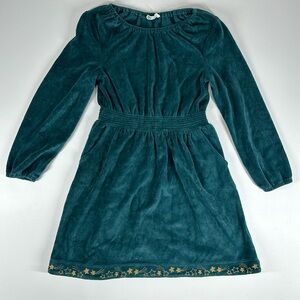 Fat Face Girl’s Teal Velour Holiday Christmas Gold Star Dress Size 7/8